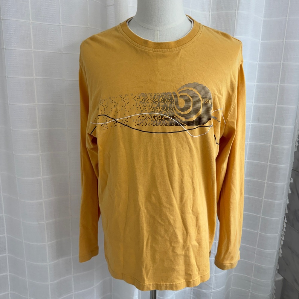 IZOD Y2K Mens XL Yellow Long Sleeve Graphic T-Shirt Layered Look Cotton
